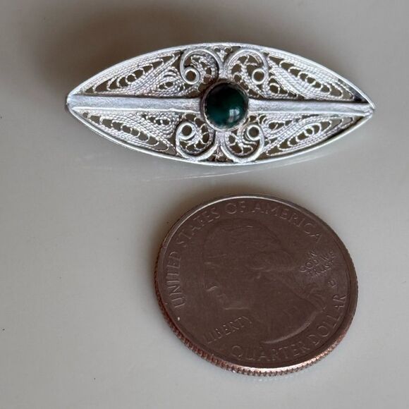 Vintage Filigree Pin Eilat Stone Small Silver Brooch - Picture 2 of 5